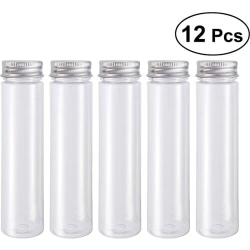 12 PCS Flat-Bottomed Plastic Clear Test Tubes With Screw Caps Candy Cosmetic Travel Lotion Containers 110ml