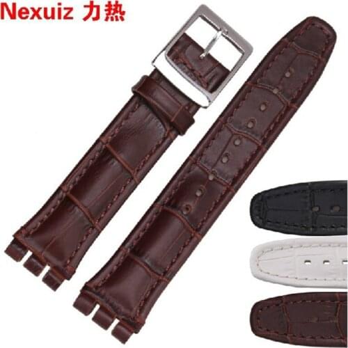 Genuine Leather watch straps for swatch watchband 17mm 19mm watch men with steel stainless Clasps