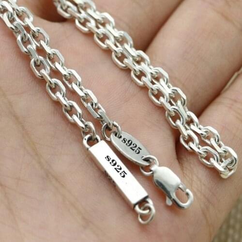 S925 pure silver personality long sweater chain 3MM female necklace clavicle chain simple man necklace square chain for woman