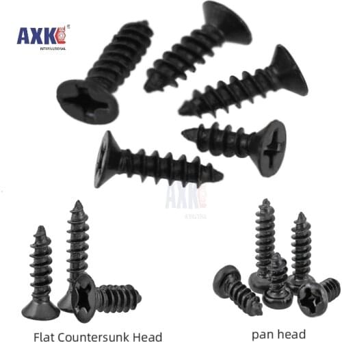 100pcs M1 M1.2 M2 M2.6 M3 Black Steel Mini Micro Small Phillips Flat Countersunk Head Cross Round Pan Head Self-tapping Screw