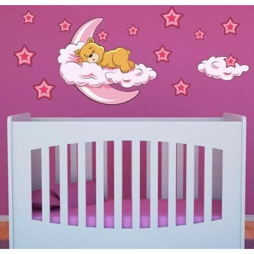 Lovely Cute Moon Stars Bear Wall Sticker Nursery Kids Baby Room Vinyl Decal Removable