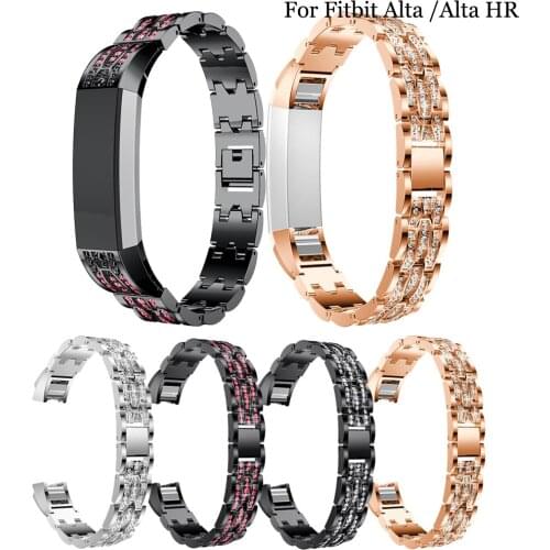 For Fitbit Alta /Alta HR Replacement Metal Stainless Steel band with luxury rhinestone women Wristband Bracelet Strap Accessory