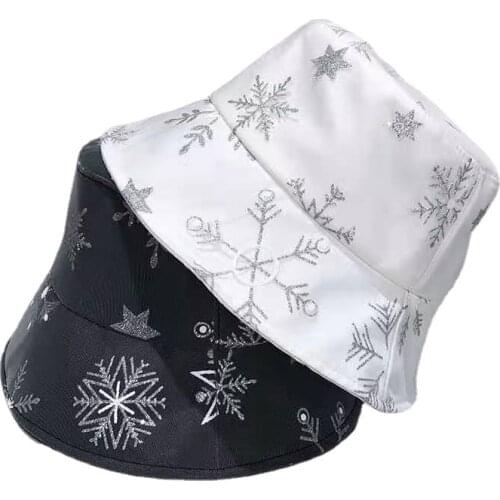 Snowflake Bucket Hat for Women Embroidery Designer Elegant Fisherman Hat Sun Protector Beach Hat Wide Brim Lady Sun Hats Caps