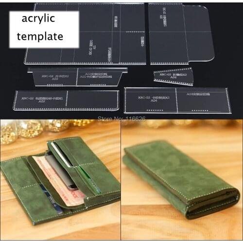 DIY leather craft women folded wallet acrylic template pattern stencil 20x9x2cm