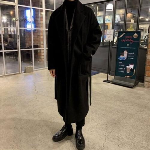 Winter Long Woolen Coat Mens Fashion Casual Oversize Woolen Coat Men Wild Loose Korean Style Woolen Coat Mens Overcoat M-Xl