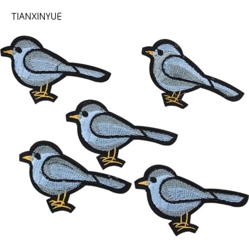 TIANXINYUE 10 pcs Blue bird Patches Iron On fabric DIY Embroidered Appliques Sew On For Clothing fabric Bags