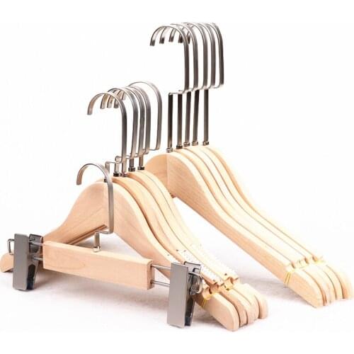 10 pcs/lot Solid Wood Clothes Hangers for Kids Natural Wood Coat Hanger for Women Paintless Wooden Suit Rack with Flat Hook