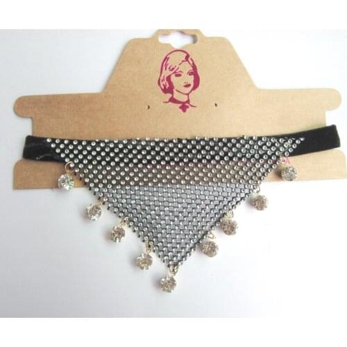 2017 New Sale Black Velvet with Triangle Rhinestone Mesh and Drops Trendy Women`s Choker