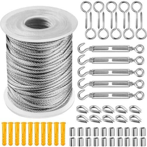 56pcs Multifunctional Convenient Stainless Steel Wire Rope Cable Hooks Hanging Kit Tent Rope Clothesline