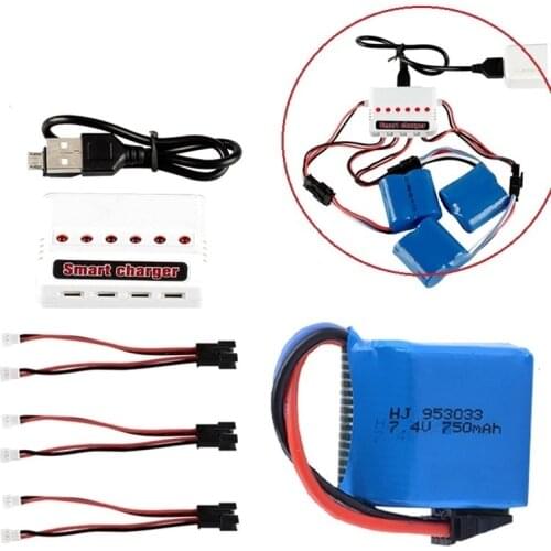7.4V 750Mah battery SM-4P Plus and USB charger for UDI001 UDI002 UDI902 961 962 2.4G RC racing boat 953033