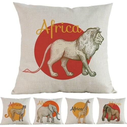 African Savanna Wild Animals Lion Cheetah Hyena Baboon Zebra Throw Pillow Case Home Room Sofa Car Decorative Cushion Cover 45x45