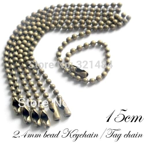 Free ship!!! 500pcs 3.2mm Ball Bead Chain 15cm Antique Bronze Tone Dog Tag Chains Ball Chains Keychains