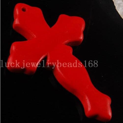 Free Shipping Women Fashion Jewelry 29x44mm Howlite Red Howlite Cross Pendant Bead 1Pcs C2263