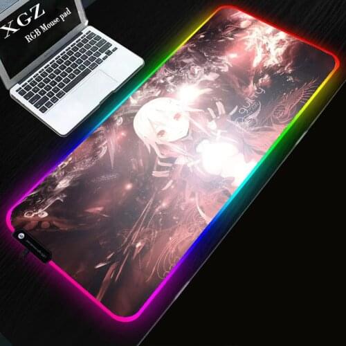 XGZ Cute Girl Anime RGB Large Non-slip Rubber Mouse Pad Soft LED Backlit Computer Padmouse for Gamer Office PC Desk Mat XXL