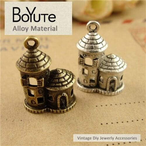 BoYuTe (50 Pieces/Lot) 19*13MM Antique Bronze Silver Plated Zinc Alloy Castle Charms for Jewelry Making Accessories