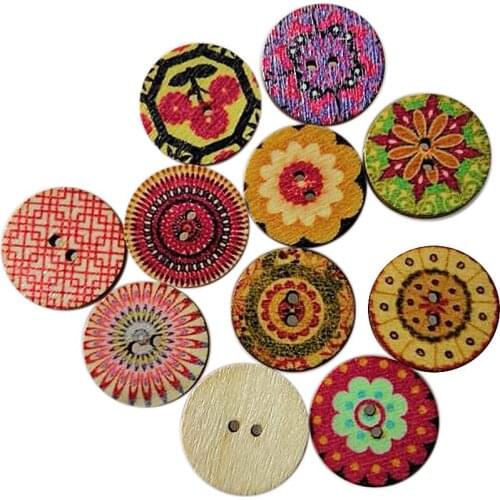 Buttons100x Mixed Vintage Colorful Flowers Wood Buttons Scrapbooking Sewing Craft Random Mixed Handmade Clothes Decor Buttons