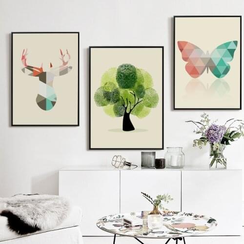 Elegant Poetry Deer Head Fingerprint Tree Simple Nordic Canvas Painting Art Print Poster Home Decoration Bedroom Wall Decoration