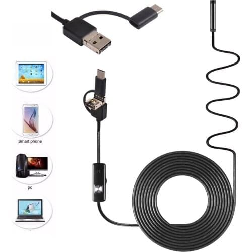 5.5mm 3 in 1 Endoscope USB Flexible Car Pipe Inspection Borescope Camera for Android Type-C Phone PC Car Inner Detection Tool