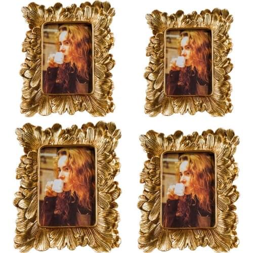 European Gold Picture Frame Wedding Gift Iris Flower Desktop Freestanding Photo Frame for Livingroom, Bedroom Home Decoration