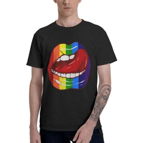 Rainbow Lip T-Shirts Men Fashion T Shirts Short Sleeve Lesbian Gay LGBT Pride Tshirt 100% Cotton Tees Top Clothing