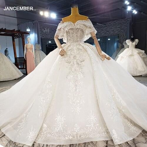 HTL2103 Short Sleeve Luxurious Sexy V-Neck Crystal Beading Sequined Wedding Dress 2021 For Woman Ball Gowns