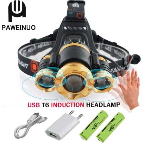 IR Sensor Induction Led Headlight Xml T6 Usb Headlamp L2 Head Torch Mining Head Lamp Hoofdlamp Camping 18650 Battery Fishing