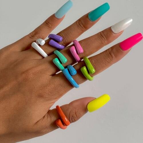 IngeSight.Z Colorful Geometric Irregular Metal Couple Knuckle Finger Rings Candy Color Women Open Rings Jewelry Accessories Gift