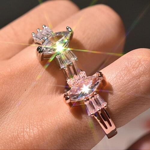 Exquisite Rose Gold Plated Women Ring Charming Marquise Cut Zircon Wedding Ring Bridal Jewelry Birthday Banquet Gifts