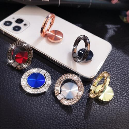 Crystal Round Phone Finger Ring Holder For iPhone Redmi Samsung Thread Metal Grip Rotation Cellphone Stand Mount Bracket