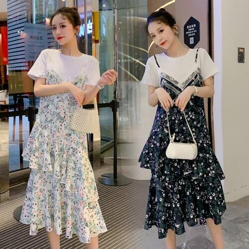 8977# Maternity Clothes Summer Short Sleeve floral Easy Matching Loose Stylish Dress for Pregnant Women Pregnancy Clothes