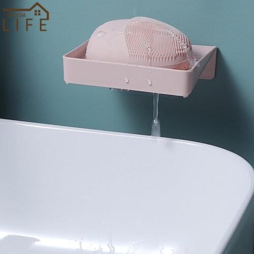 Wall Mounted Soap Dish Simple Solid Color Soap Box with Drain Holes Bathroom Storage Rack Sponge Holder Container Rack Kitchen