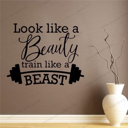 Gym Wall Decal Look Like A Beauty Train Like A Beast | Motivational Quotes Sports Wall Gym Vinyl Wall Decor Playroom WQ117