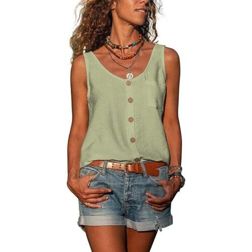 Summer New Solid Color V Neck Button Decoration Pocket Sleeveless Tops Women Casual Commute Loose Oversize Pullover Tank Top