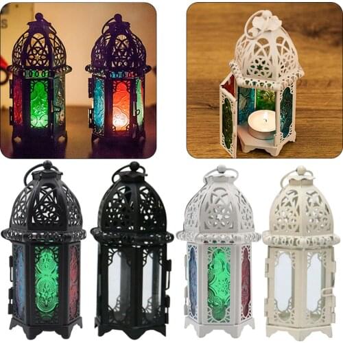 New European Candlestick Vintage Hanging Candle Holder Moroccan Glass Candle Lantern Wedding Home Decor