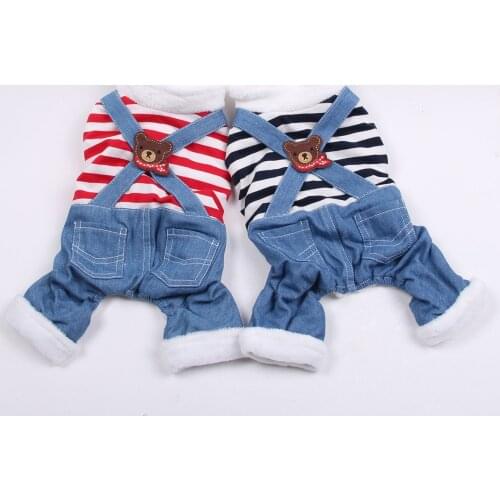 New Striped Dog Cat Warm Jumpsuit Rompers Bear Design Pet Puppy Coat Jacket Winter Clothes for Dogs Cats Small Medium