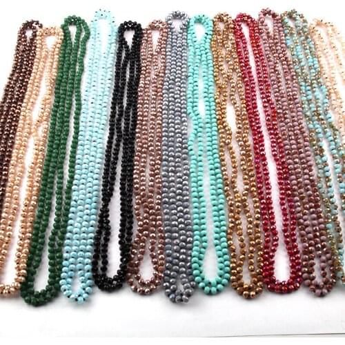 Wholesale Fashion Bohemian Tribal Jewelry 6mm Long knotted Glass Crystal Necklace