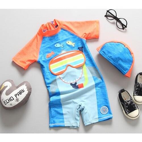 2~7Y Baby Boys Surfing suit New 2019 High quality Boys Swimsuit with Hat Toddler Baby Boys Bathing suit Beach wear-SW391