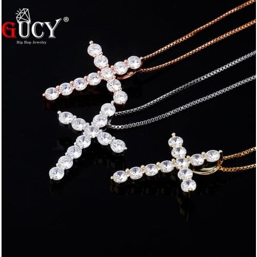 GUCY Iced Cross Pendant Necklace Iced Out Tennis Chain AAA Cubic Zircon Mens Women Hip Hop Rock Jewelry For Gift