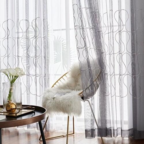 TIYANA Luxury Embroidery Pearls Curtains for Living Room GEOMETRIC S Shape Tulle for Bedroom Balcony #VT