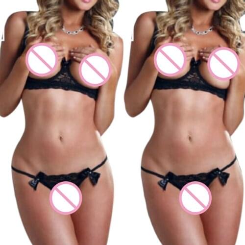 1PC Sexy Women Sexy Lingerie Lace Erotic Lingerie T-pants Exposed Breast Bra With Steel Prop Sexy Women Underwear Black White
