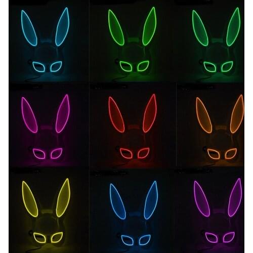 Luminous Bunny EL Wire Mask Neon Party Decor Women Cosplay Costume Rabbit LED Mask For Halloween Christmas