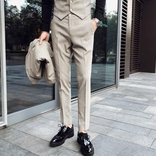 Spring Men Dress Pants Slim Fit Apricot Gray Pantalones Hombre Mens Social Trousers Masculina Suit Trousers Man Formal Pants