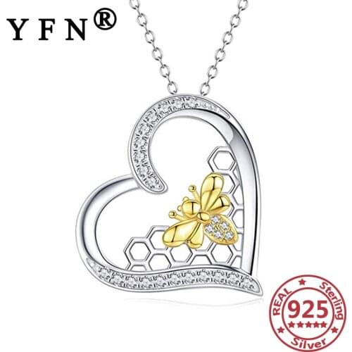 YFN 925 Sterling Silver Bee&Honeycomb Necklaces Cubic Zircon Pendant Necklaces Mothers Day Gift Graduation Gift Womens Jewelry