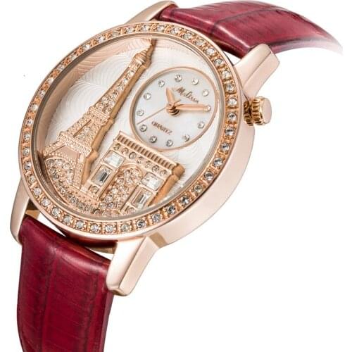 MELISSA Women Watches Luxury Miyota Quartz Waterproof Eiffel Tower Relogio Feminino Leather Crystals From Austria Sapphire