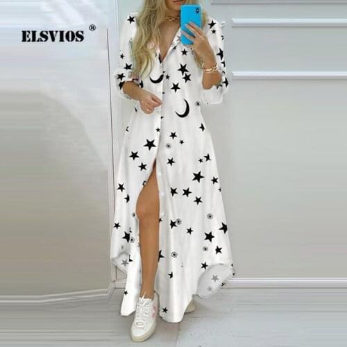 Fashion Sexy Spring Summer Women Printed V Neck Shirt Long Dress Casual Long Sleeves Buttons Cardigan Elegant Slim Party Dresses