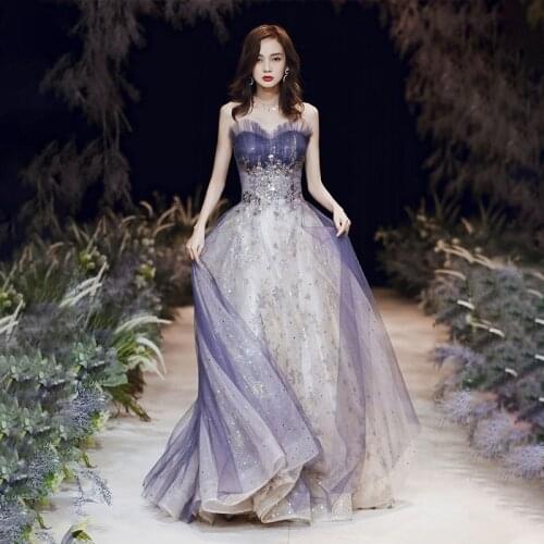 Special Occasion Dresses Sequins Appliques A-Line Strapless Luxurious Sleeveless New Floor-Length Lady Formal Party Gown E1069