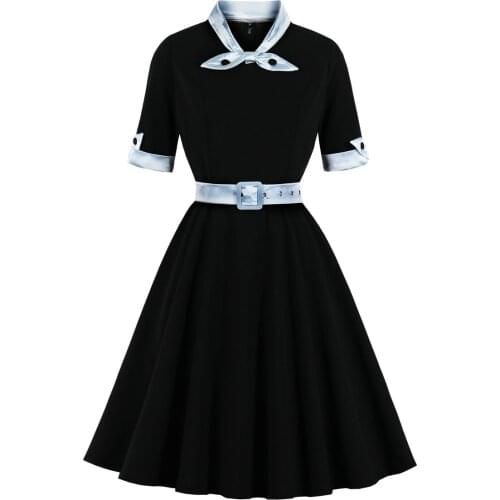Retro Summer Dress For Women High Waist Bow Neck Casual Ladies Dress 50’s 60’s Vintage Elegant Jurken