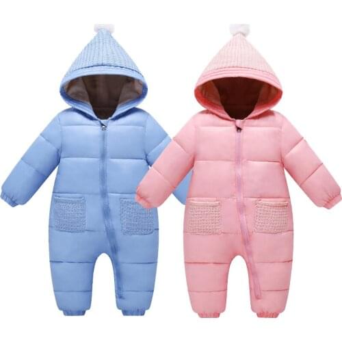 Winter Baby Down Rompers Clothes For Newborn Boys Girls Jumpsuit Overalls Costume Infant Baby Plus Velvet Thick Hooded Rompers
