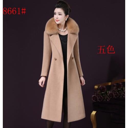 Big yards Middle-aged lady winter clothes new womens fox collars long style wool woolen cloth coat of fur coats