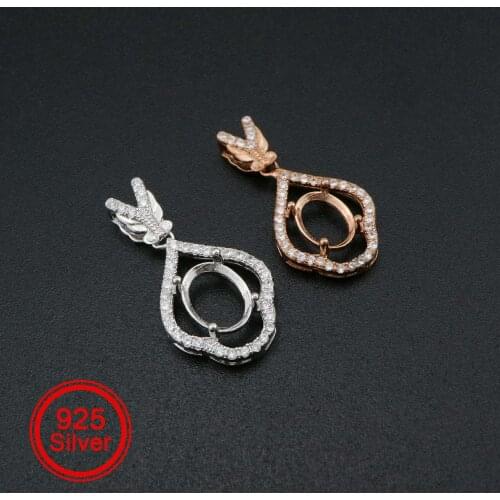 1Pcs Oval Prong Pendant Settings Rose Gold Plated Solid 925 Sterling Silver Charm Bezel Tray for Gemstone DIY Supplies 1421130
